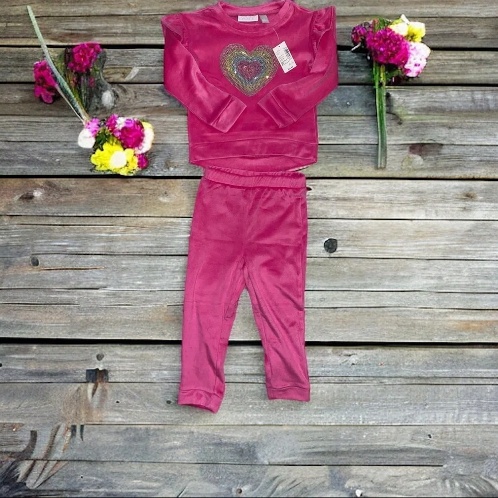 The children’s place girls 3T Pink Heart Embellished Kids Tracksuit